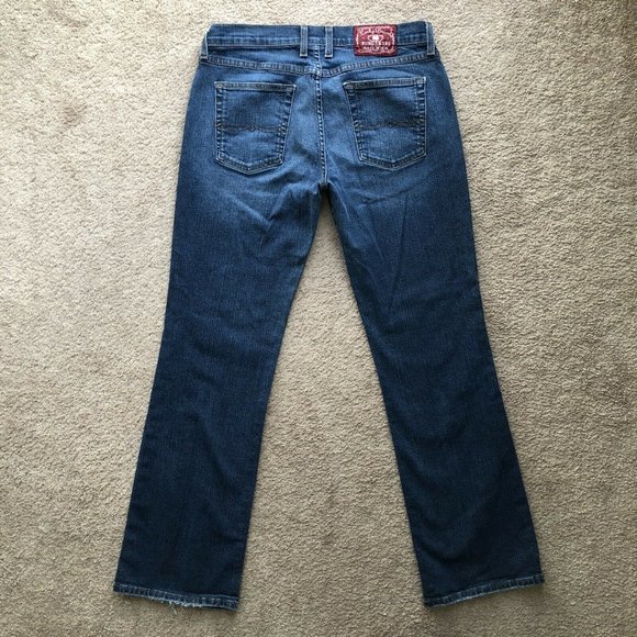 Lucky Brand Womens Mid Rise Flared Jeans, Size 32 x 32, Darker Blue, Stretch - Picture 3 of 12